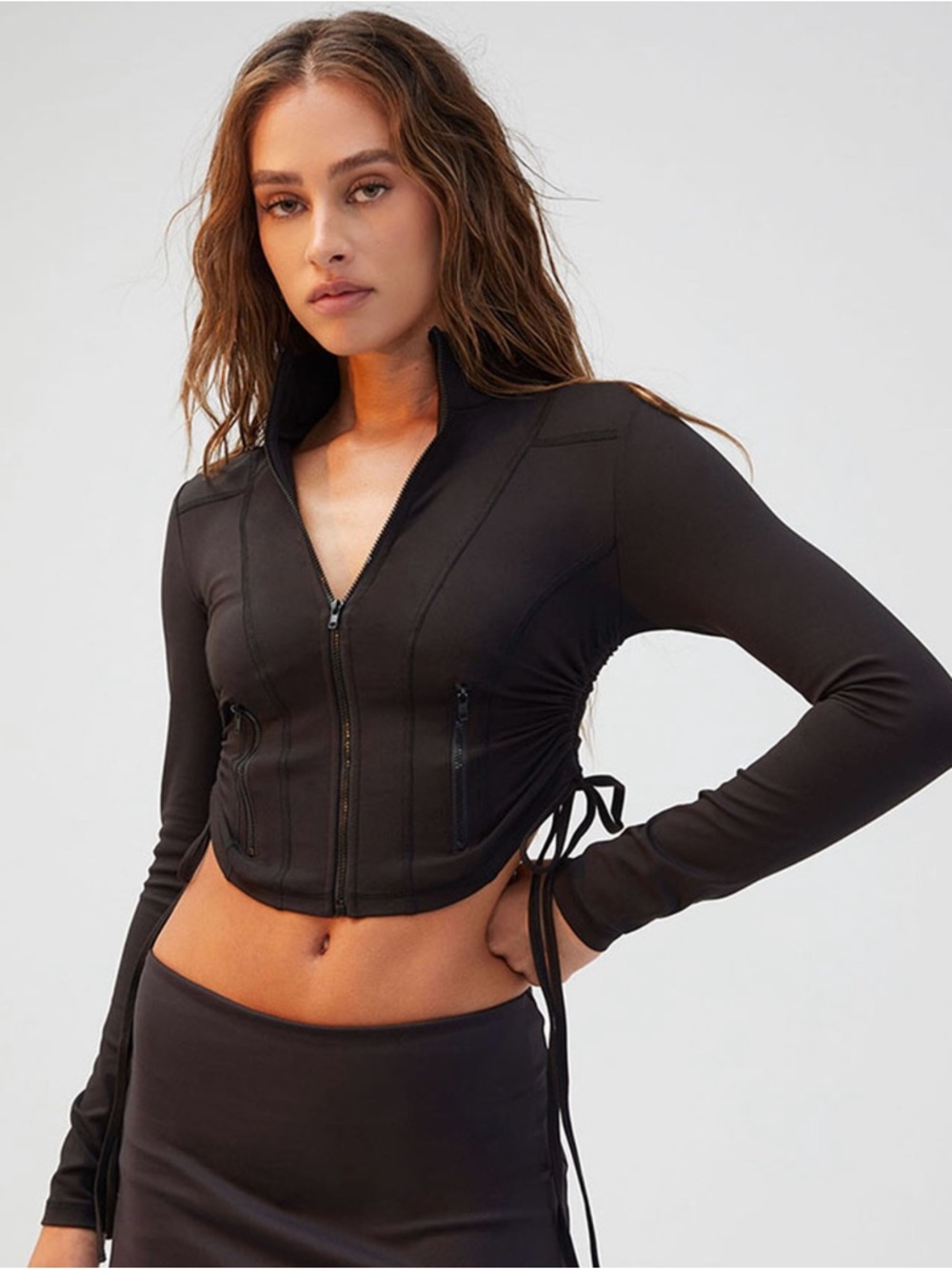 Cropped Cinched Long-Sleeve Zip Front PAC 1980 Active Jacket Size Small